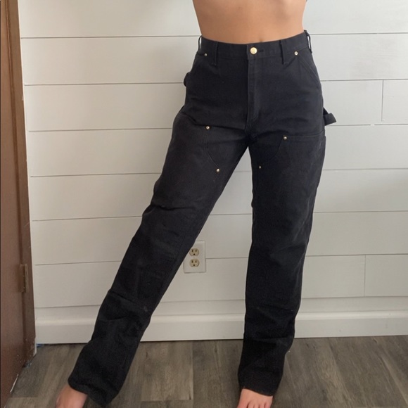 Carhartt Double Knee Dungaree Carpenter Work Pants Sz 32x36 Black B01 - Picture 2 of 9